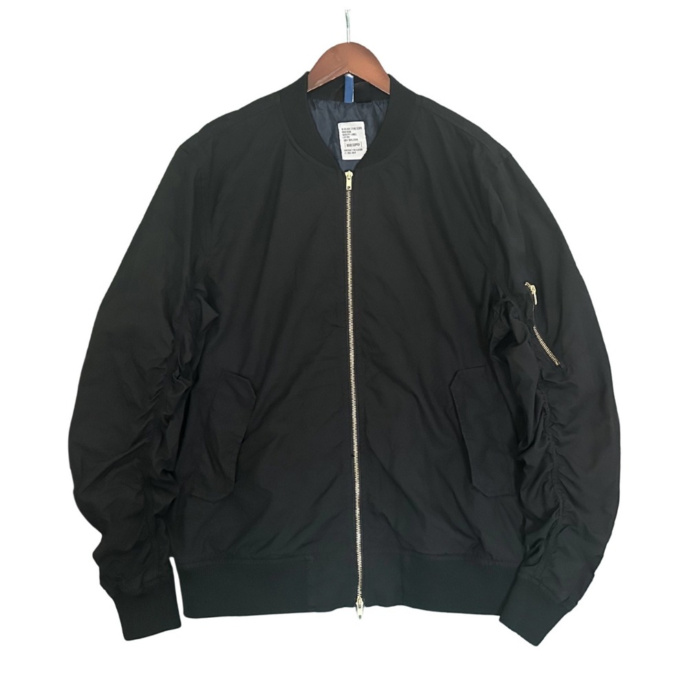 HM Divided DIVD Supply Mens Black MA-1 Bomber Jacket Ruched Coat Large 6.019A